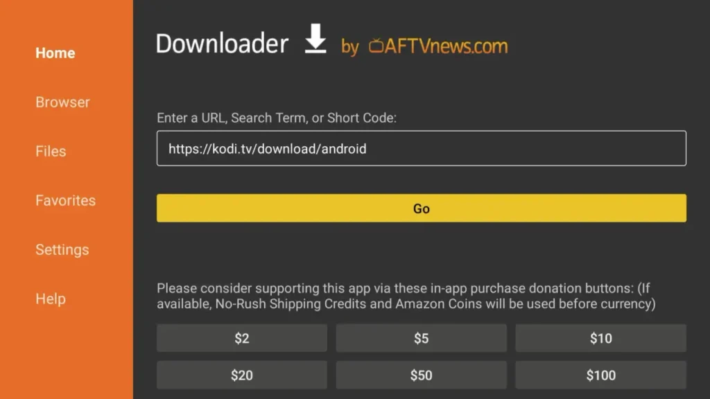 enter the kodi app url to download the app